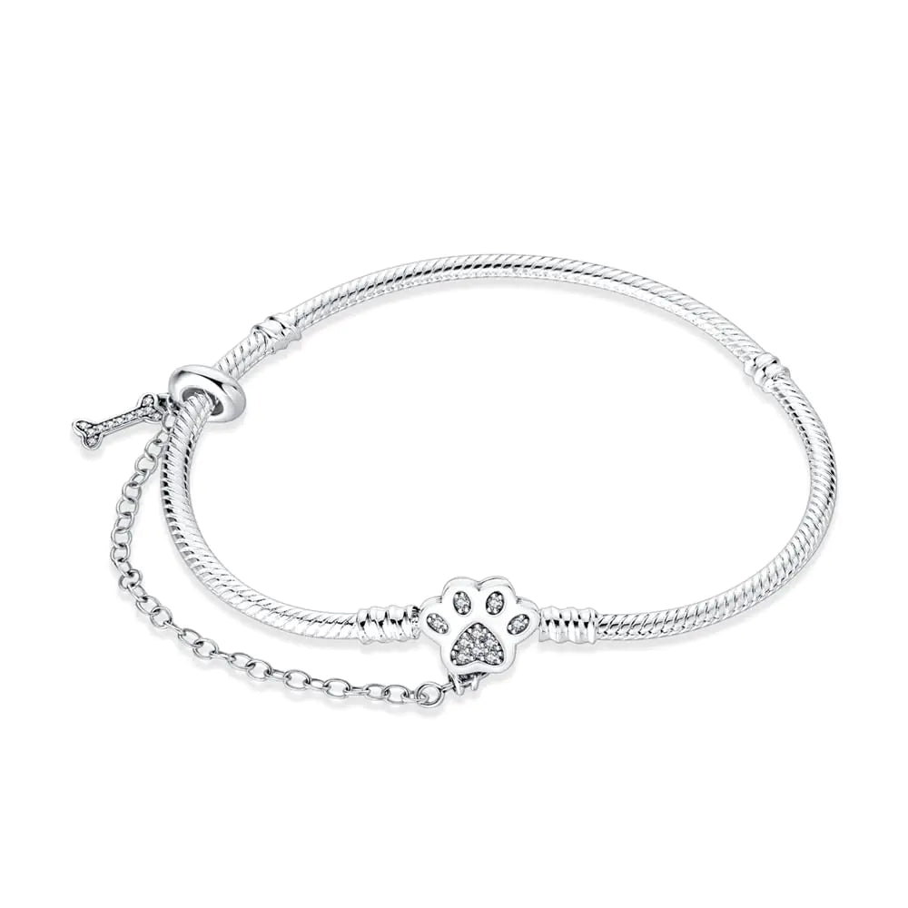 Elegant S925 Sterling Silver Snake Chain Charm Bracelet