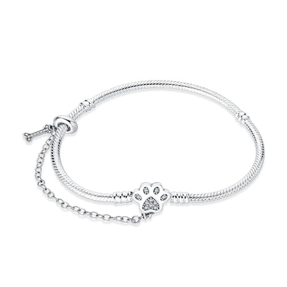 Elegant S925 Sterling Silver Snake Chain Charm Bracelet