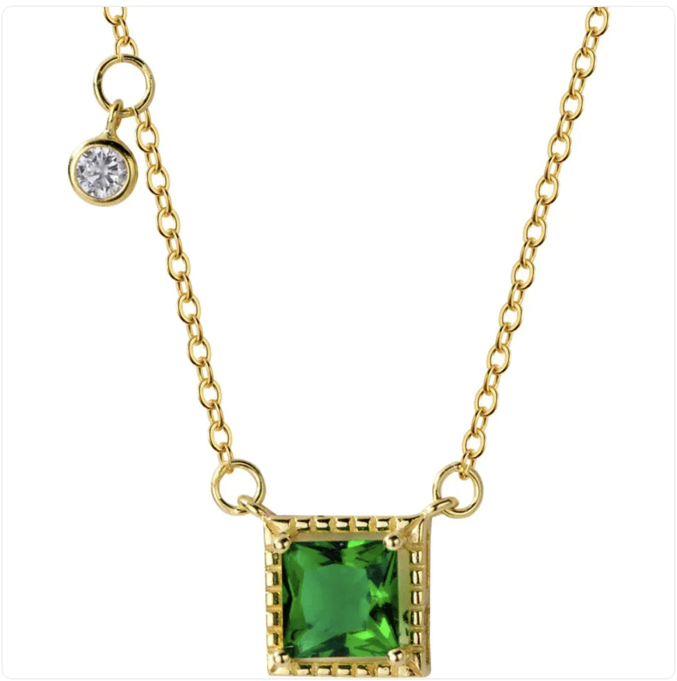 Luxuary S925 Silver Green Diamond Geometric Pendant Necklace