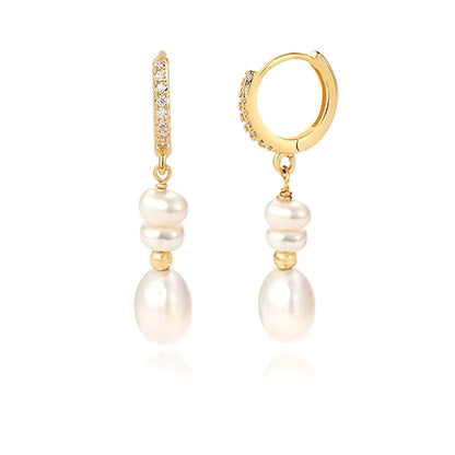 Voaino 18K Gold Pearl Drop Earrings